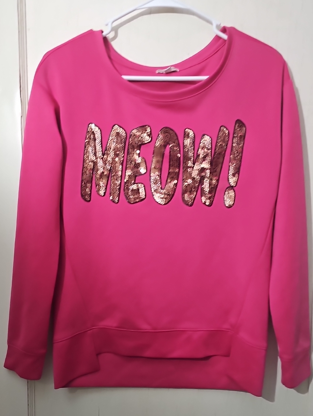 Pink Sequin MEOW! Crewneck Sweater